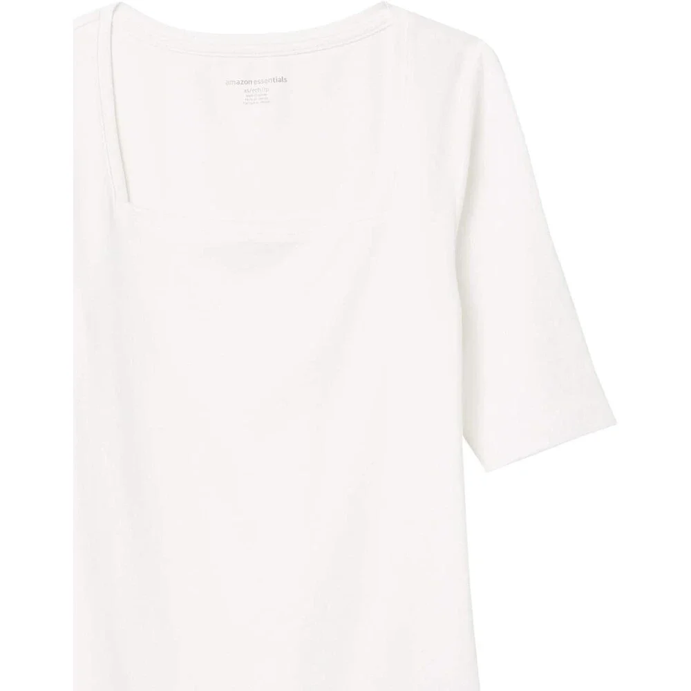 Essentials Women's Slim-Fit Half Sleeve Square Neck T-Shirt, Bright White Small - Picture 5 of 7